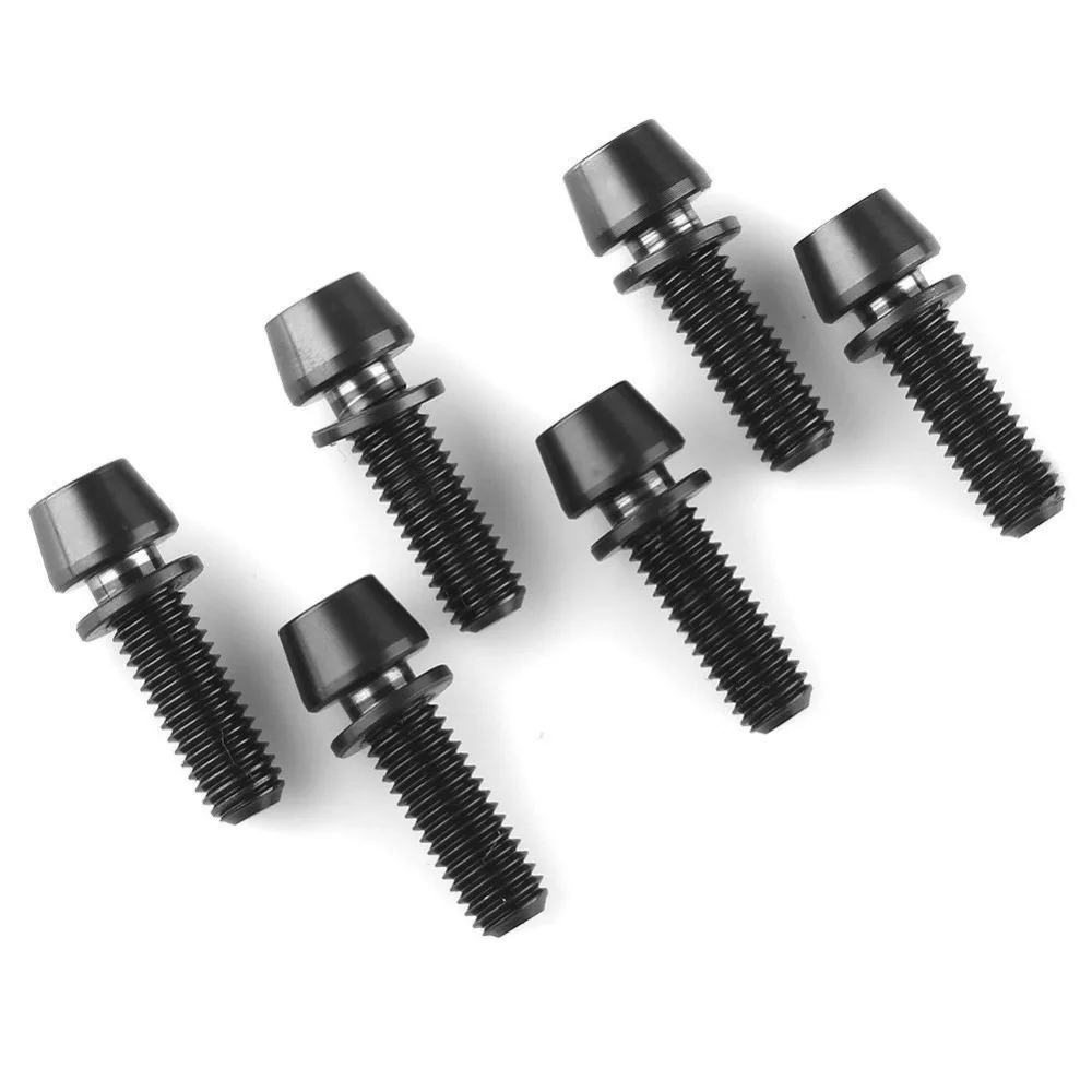 6Pcs Titanium Ti Hex Bike Stem Bolts Taper Head Screw Bicycle Conical with Washers M5x16mm Bolt Accessories |