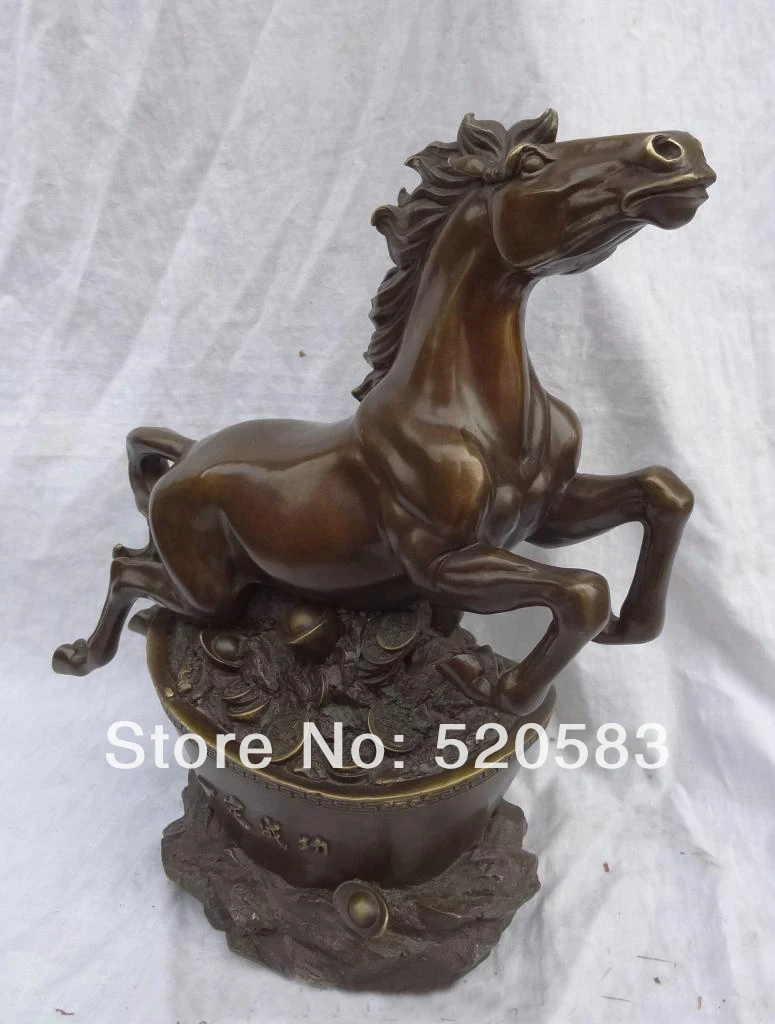 15 &quotКитайский Чистая Бронзовый Место Богатство Фэншуй JiXiang Статую Коня На YuanBao |