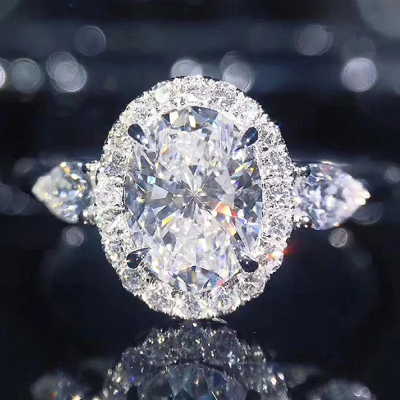 Au750 центр 1ct овальной огранки Твердое 18 к БЕЛОЕ ЗОЛОТО Halo Moissanite кольцо боковая груша роскошное кольцо лабораторный алмаз обручальное кольцо для женщин