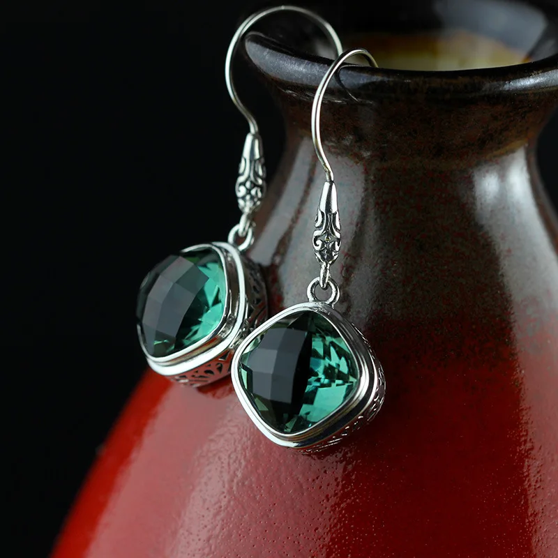 Женские серьги из серебра 2018 пробы подвески с зелеными