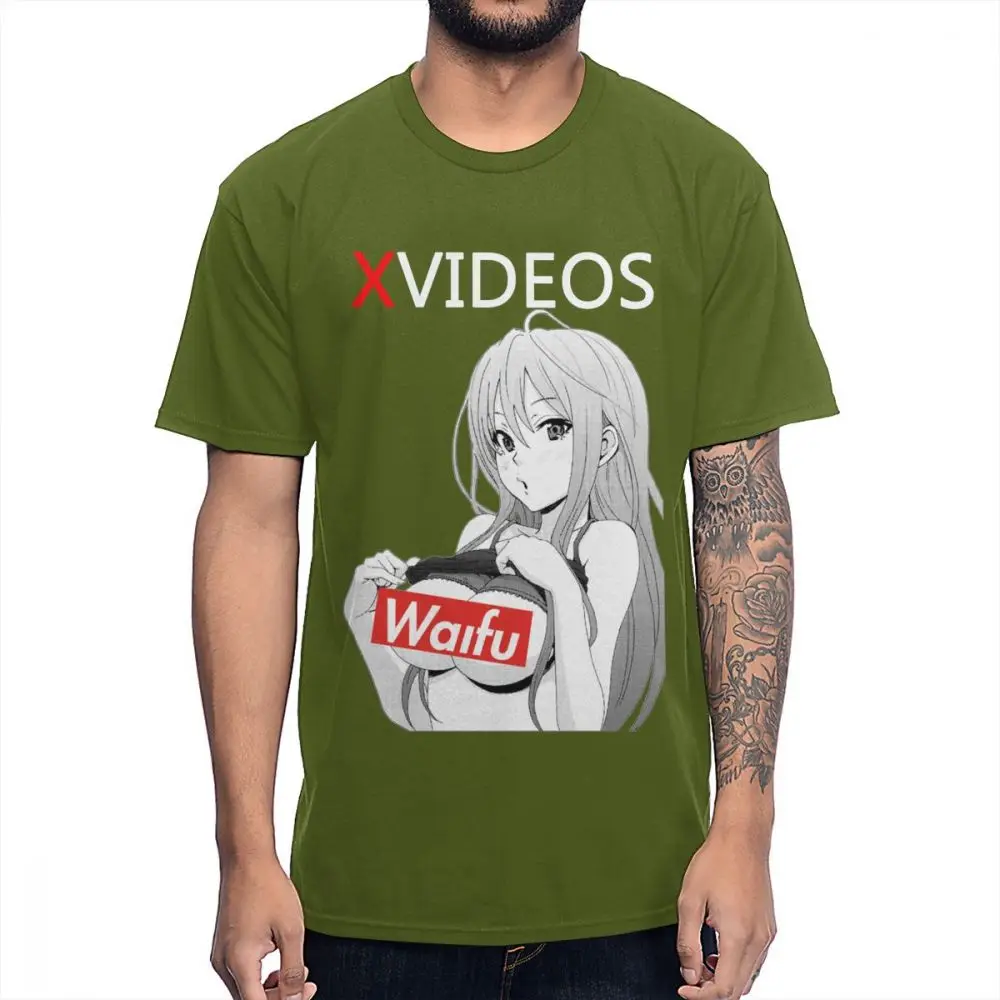Армейский зеленый Новое поступление, XVideo, Сексуальная футболка с аниме Ahegao Waifu, хлопок, Круглый ворот, футболка большого размера - Цвет: Армейский зеленый