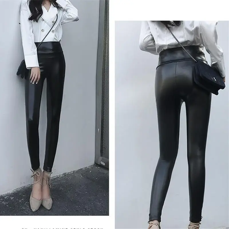 Модные штаны из искусственной кожи женские облегающие леггинсы с высокой
