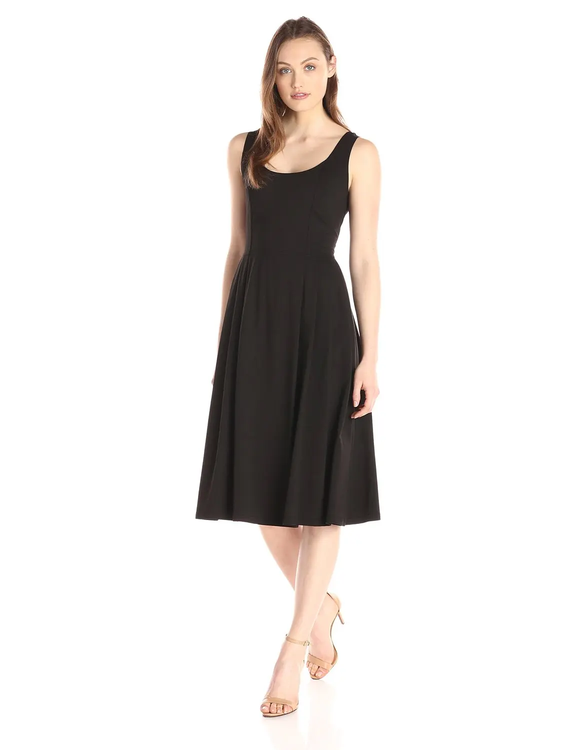 

Women's Sleeveless Scoop-neck Vintage 50s' Midi Soft Flare Midi Dress Elegant Ladies every occasion pleated Vest Short Dresses
