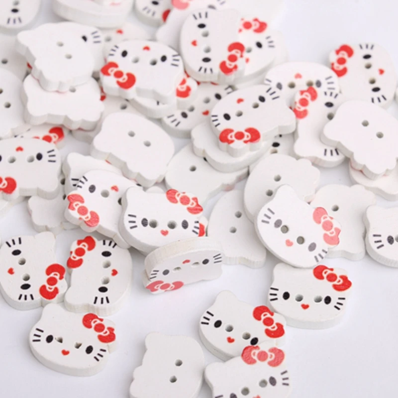 50 шт. белое пальто деревянные декоративные пуговицы кошки животные Китти милый