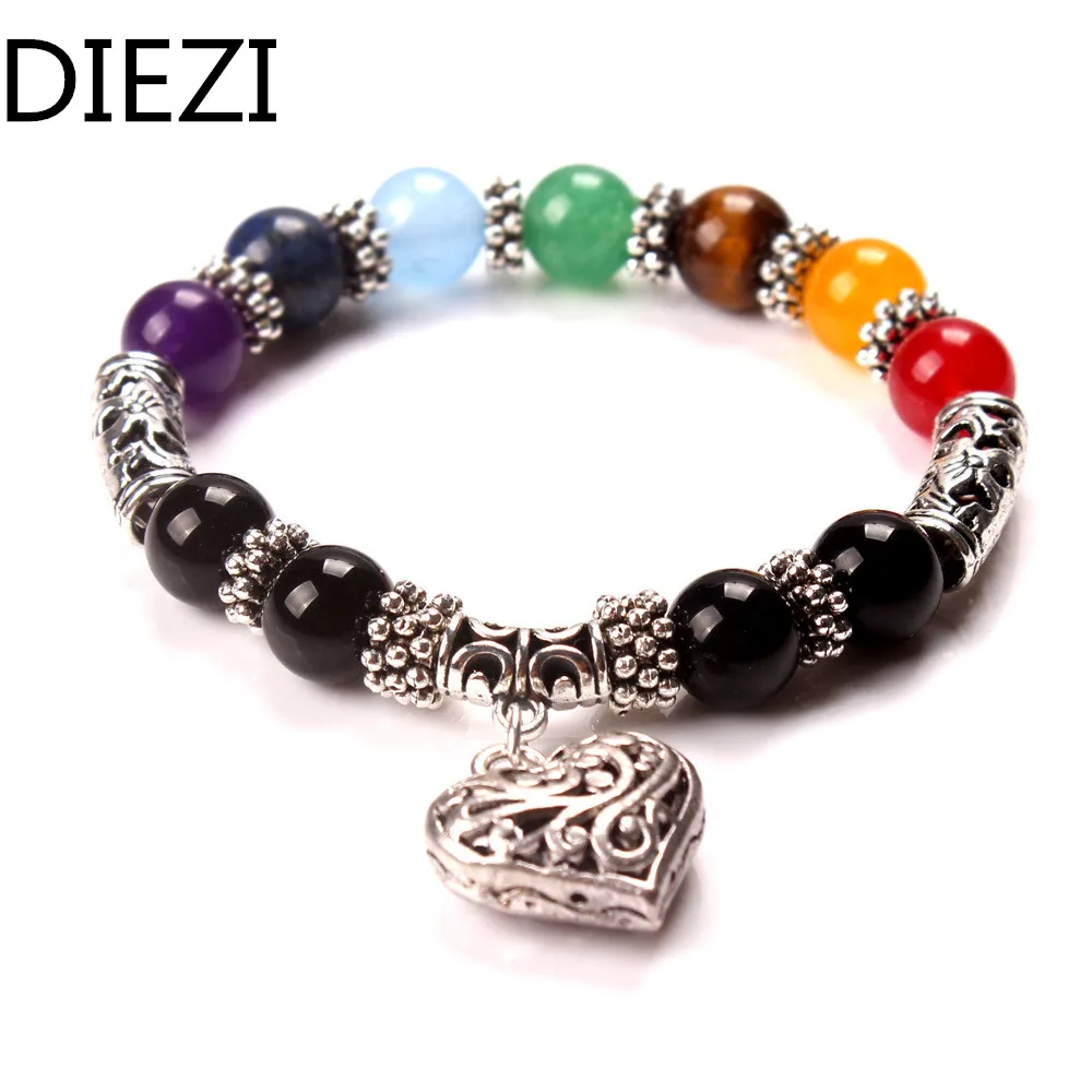 DIEZI, новинка, для мужчин и женщин, 7 чакр, браслеты, разные цвета, целебные кристаллы, камень, чакра, Молитва мала, сердце, очаровательный браслет, ювелирное изделие