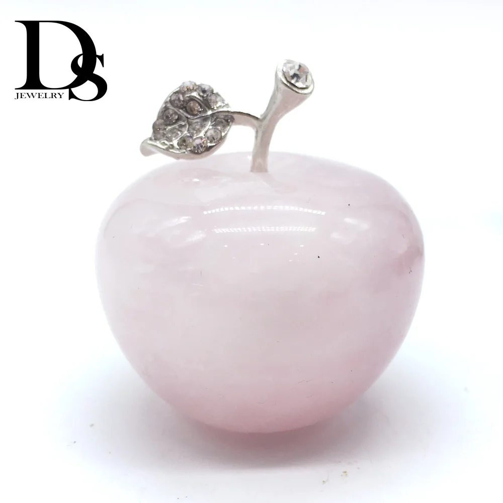 Rose Quartz Статуэтка из натурального кварца и кристалла яблока, Reiki, целебный кристалл, каменная статуя, пресс-папье, рождественский подарок, украшение, ремесло - Цвет: Rose Quartz