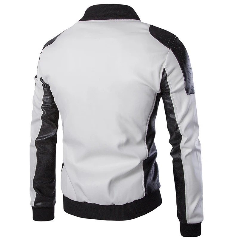 UNIVOS KUNI 2019 Men's Jacket Fashion Pu Patchworle stand collar motorcycle leather men's tide color jacket Big Size M-5XL WYR70 |