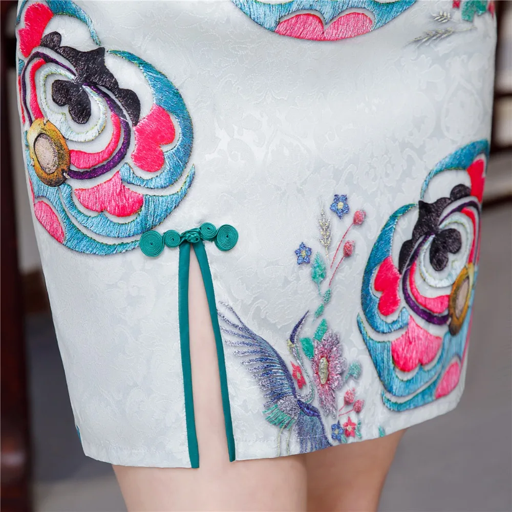 Шанхай история короткий рукав Qipao длиной до колена китайское платье Весна Cheongsam