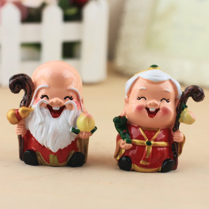 PINNY Cute Old Man Decoration Vinyl Figurines God Of Wealth Statuette Figures Car Accessories Longevity Ornaments Home | Дом и сад