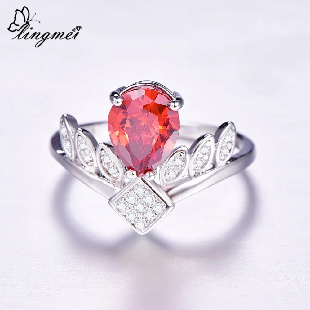 lingmei Gorgeous Fashion Crown Princess Jewelry Pear Cut Multi &amp White Red Cubic Zircon Silver Color Ring Size 6-9 | Украшения и