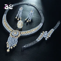 be 8 new tassel drop women wedding jewelry sets cubic zirconia 2 tones saudi arabia statement necklace 4pcs set for women s273