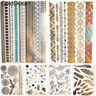 Цепочки-тату на руку, наклейки для тела, Золотистый металлический браслет для девушек, Переводные татуировки на воде, лист, для женщин, флэш-тату на ногу, ювелирные изделия