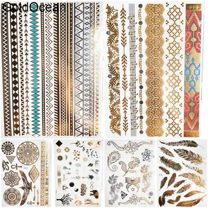 Цепочки-тату на руку, наклейки для тела, Золотистый металлический браслет для девушек, Переводные татуировки на воде, лист, для женщин, флэш-тату на ногу, ювелирные изделия