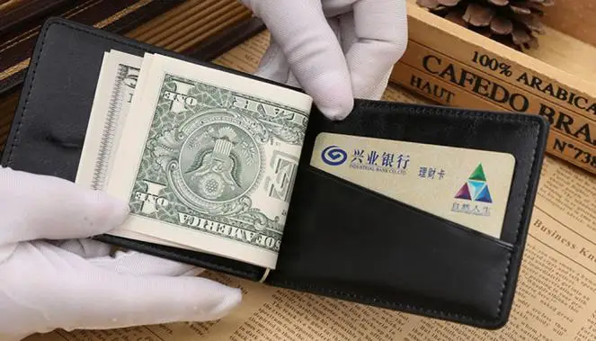 Мужской кожаный мини кошелек на молнии держатель для кредитных карт монет с