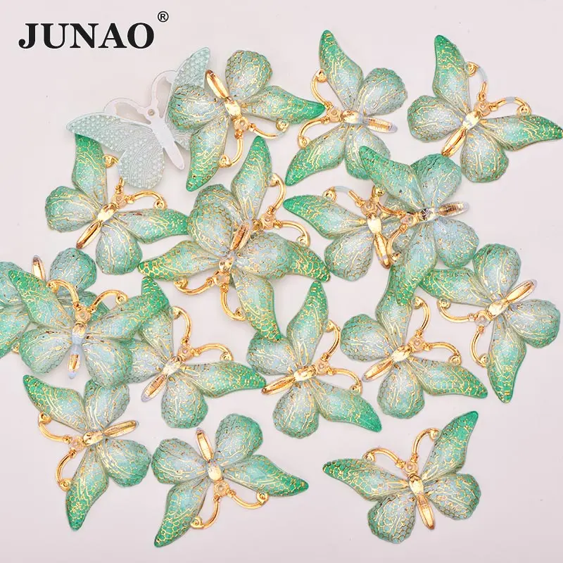 Green JUNAO 25x38 мм шитье розовый цвет большая бабочка стразы аппликация плоская задняя камни пришивные стразы причудливый страз кристалл для рукоделия - Цвет: Green