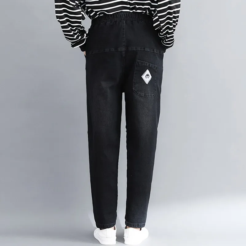 Женские джинсы с эластичным поясом повседневные свободные ковбойские шаровары
