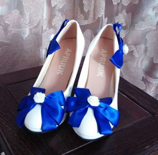 

Blue butterfly-bow bowtie wedding shoes woman lady female woman's sweet satin bow blue white wedding pumps shoes plus size