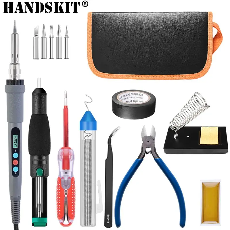 Handskit 90 Вт 220 В Цифровой паяльник Электрический паяльник с зачистки проводов паяльник+ 5 шт. ПАЯЛЬНЫЕ НАКОНЕЧНИКИ инструменты - Цвет: soldering iron