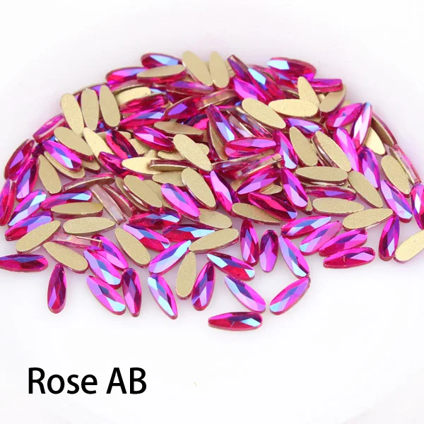Rose AB Flatback Water Drop 2x6mm 30/100pcs/lot Nails Art Rhinestone Colorful AB Stones For 3D Nail Art Decoration Free shipping - Цвет: Rose AB