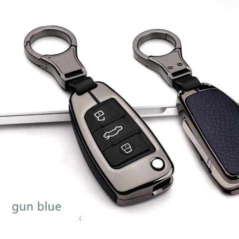 gun blue Высокое качество автомобилей брелок случае держатель Обложка карман для AUDI A4L A6L A5 A7 A8 Q5 Q7 S5 S6 S7 S8 SLINE RS A3 C6 8 P 8 В A3 A1 Quattr - Название цвета: gun blue