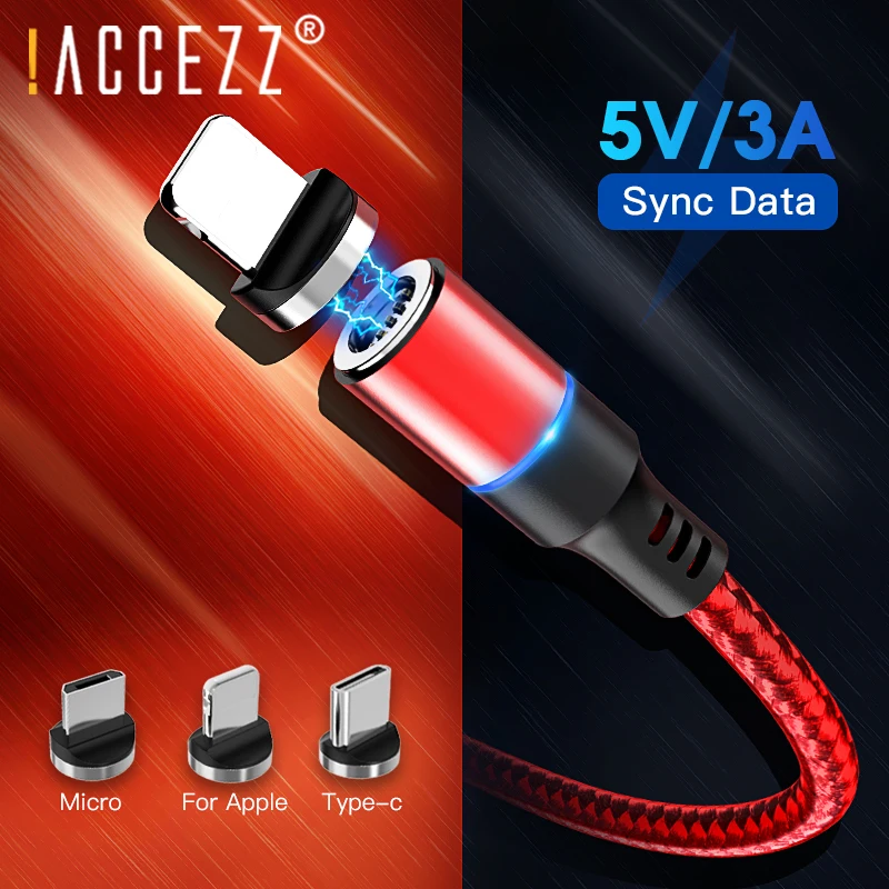 ! ACCEZZ Newst 3A Магнитный кабель Micro usb type C для iPhone XS MAX XR samsung Xiaomi 5 отверстие передачи