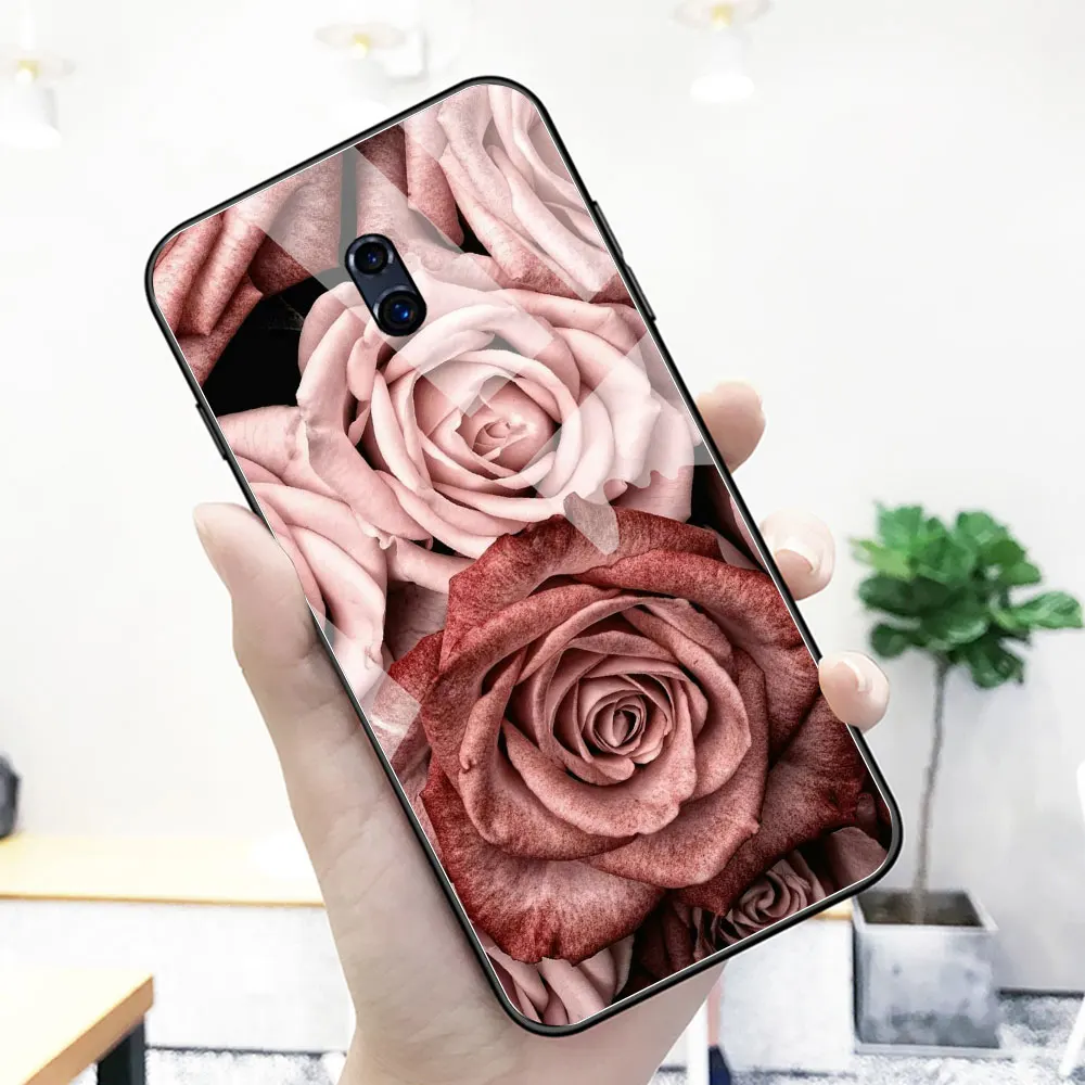 Розовый цветочный чехол для oppo r9 s стеклянная задняя крышка romatic R9 R9S R11 R11S Plus R17 R15 F9