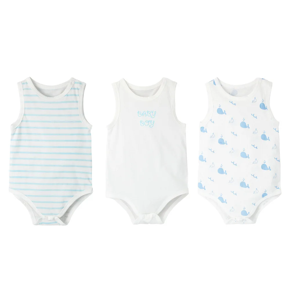 Light blue boy Летняя одежда для малышей Детский комбинезон для новорожденных, хлопковый комбинезон, мягкая одежда для мальчиков жилет без рукавов для девочек, ropa bebe - Цвет: Light blue boy