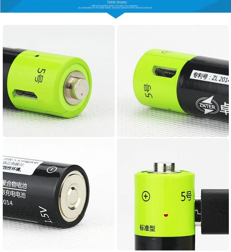 Новая технология! 2 шт ZNTER 1,5 V AA 1250mAh литий-полимерный литий-ионный аккумулятор с USB кабелем