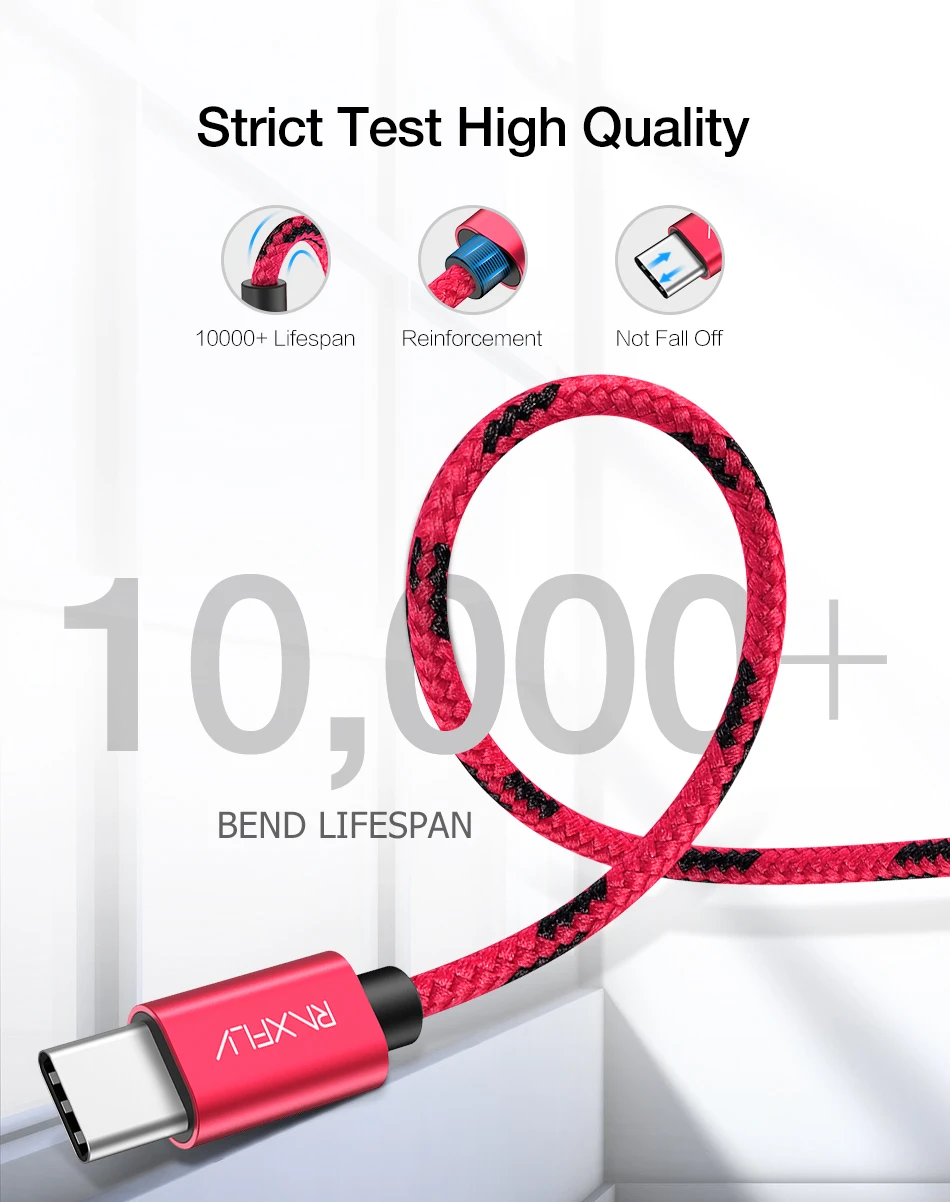 RAXFLY type-C кабель RAXFLY зарядный провод для samsung S10 S9 Plus Синхронизация данных USB C кабель для Xiaomi MI9 MI8 SE кабель type-C