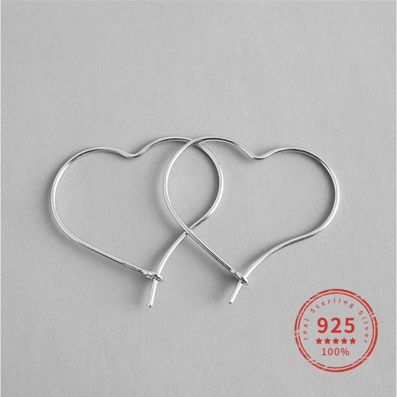 100% Real 925 Sterling Silver Simple Versatile Hollow Heart-shaped Earrings Fine Jewelry Ethnic Bijoux Best Gift WDE077 | Украшения и