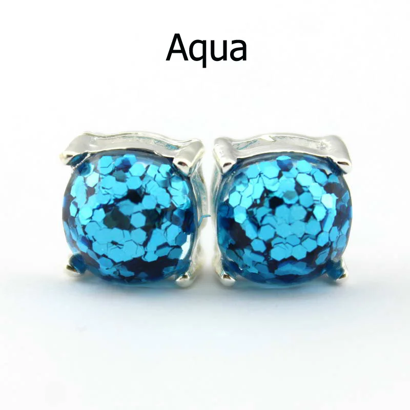 

14 Colors Plated Glitter Studs Earrings Square Glitter Ear Button