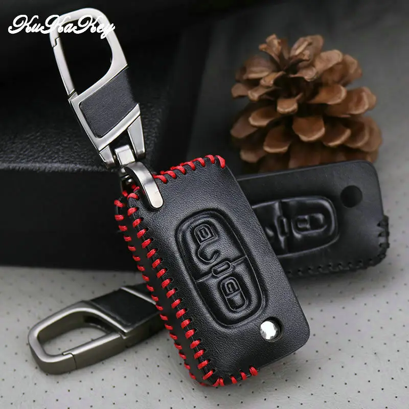 KUKAKEY кожаный чехол для автомобильного ключа Peugeot 107 206 207 208 306 307 308 407 408 RCZ Citroen C2 C3 C4 C5