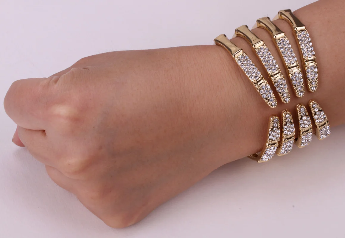 Skeleton hand bangle bracelet women biker jewelry W austrian crystal gold &amp silver color FT29 wholesale dropship | Украшения и