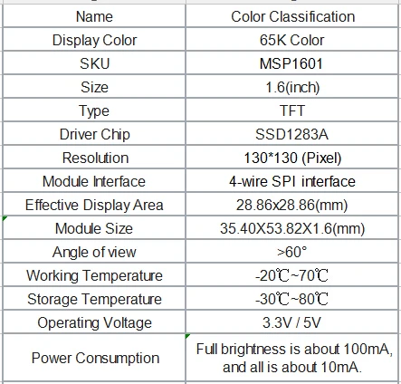 1 шт. 1," дюймовый TFT ips lcd трансфлективный дисплей модуль ЖК-дисплей DIY последовательный порт SPI 130*130 связь для Arduino