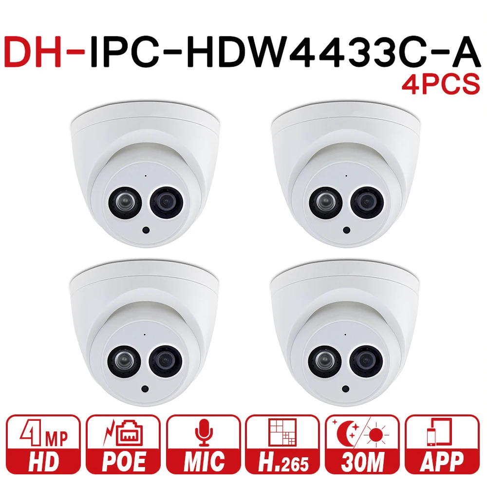 DH IPC HDW4433C A 4 шт. POE сетевая Мини купольная камера со встроенной микро 4MP CCTV камерой