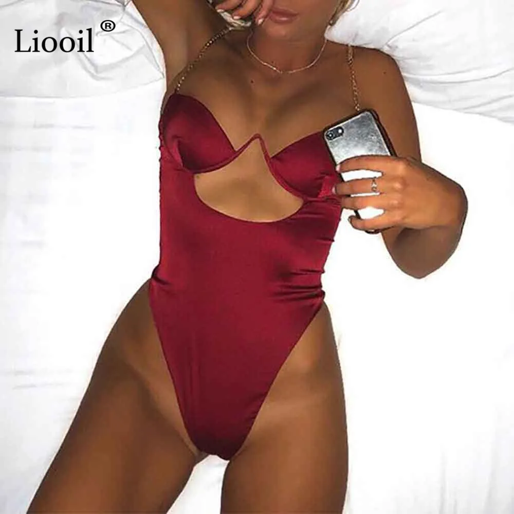 Liooil черные пикантные облегающие костюмы лоскутное для женщин в средства ухода за кожей шеи комбинезон с вырезом