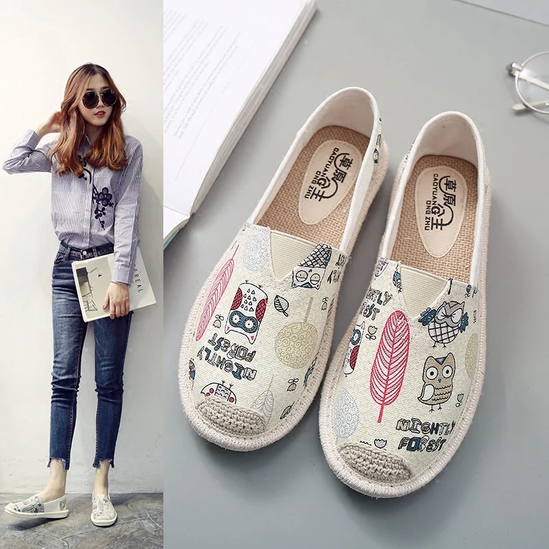 Для женщин обувь на плоской подошве 2017 г. Летние слипоны милые матерчатые женские