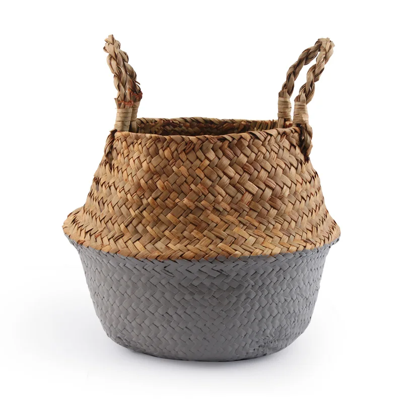 Светло-серый Ручная работа, корзина для хранения водорослей, Соломенная Корзина, плетеная корзина, сумка для хранения, белый Садовый цветочный горшок, горшок для растений - Цвет: Светло-серый
