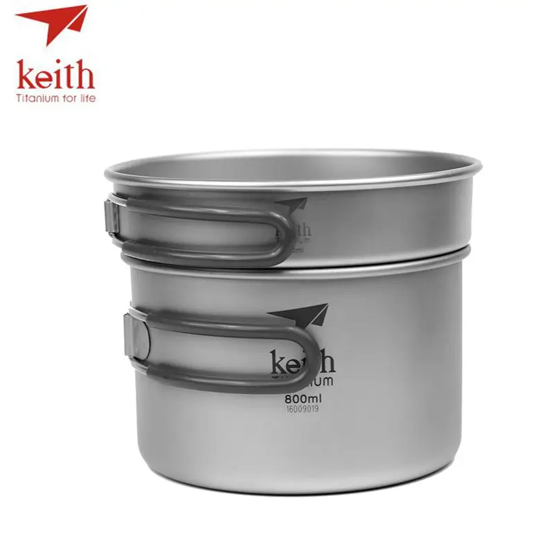КИТ 2 In1 Титан 400 мл Пан 800 Pot Bowl Set со складной ручкой Кук Сверхлегкий Кемпинг Пикник