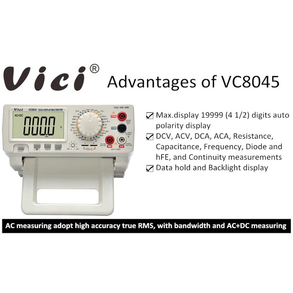 VC8045 Настольный 4 1/2 True RMS цифровой мультиметр 1000 в 20A настольный мультиметр тестер цифровой Multimetro Амперметр DCV/ACV/DCA/AC