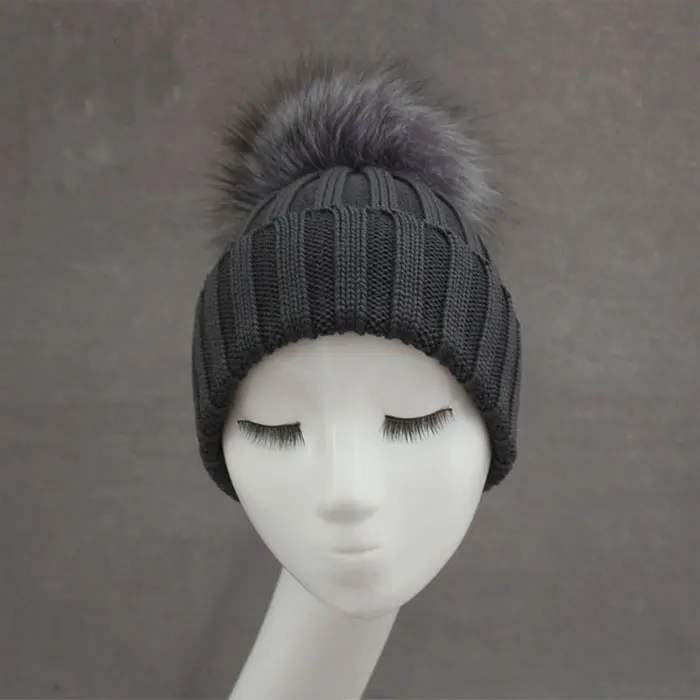Brand New Warm Winter Collection 100% Merino Wool Gorros Beanie Detachable Genuine Silver Fox Fur Pom Poms Knitted Hats for Men
