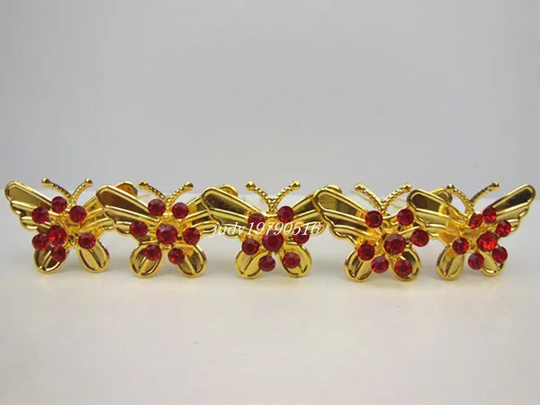 

12 Pcs/lot NEW Gold Butterfly Red Crystal Rhinestone Wedding Bridal Women Girl Hair Pins Hair Clip Hair Sticks hair ornament