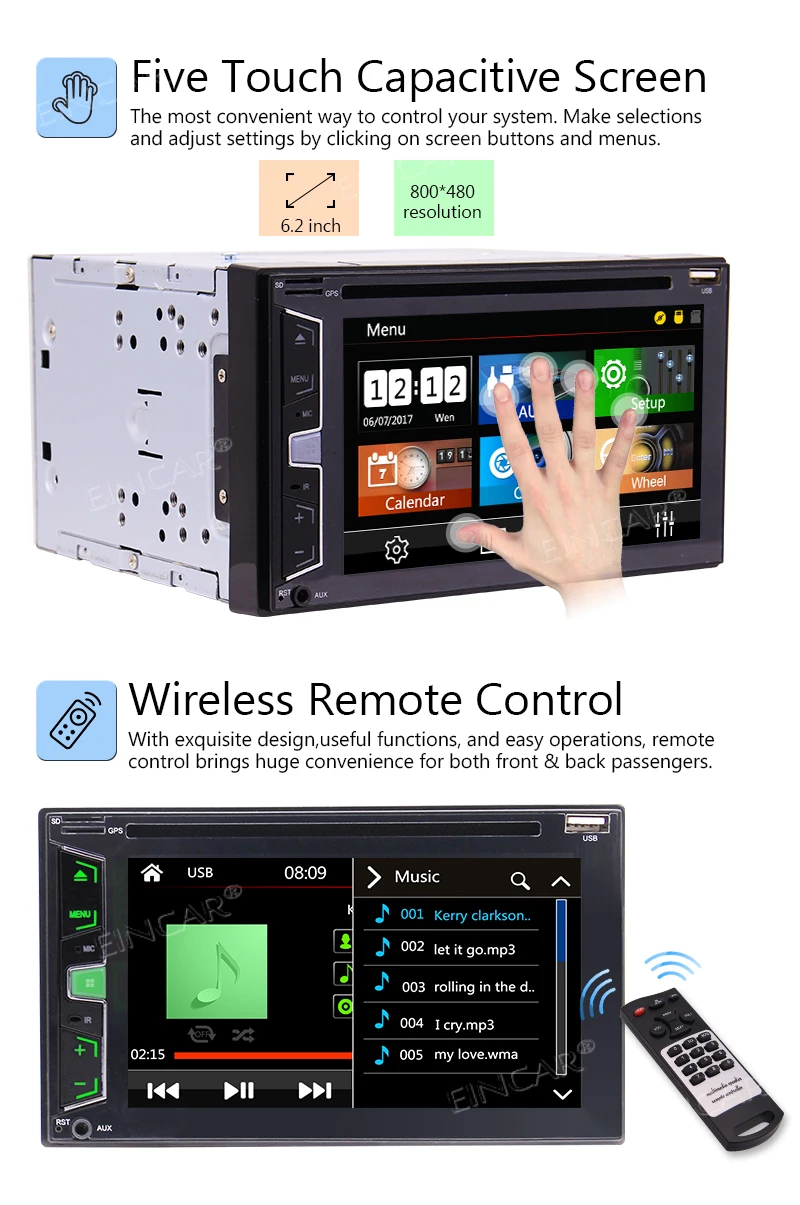 EinCar In Dash двойной Din 6 2 дюйма Автомобильный dvd-плеер поддерживает USB/SD MP3 MP4 видео