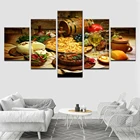 Картина на холсте, домашний декор, 5 шт., Постер для фруктов, еды и напитков, картины для ресторана, кухни, настенное искусство, модульная рамка