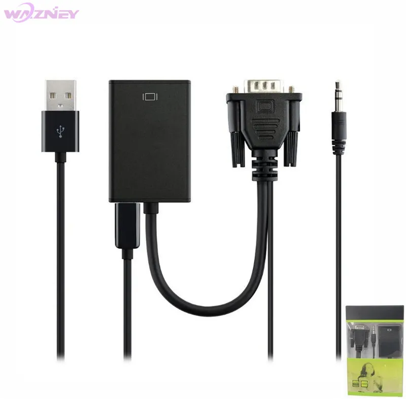 Преобразователь из VGA в HDMI кабель адаптер с аудио выходом 1080P Женский USB источник