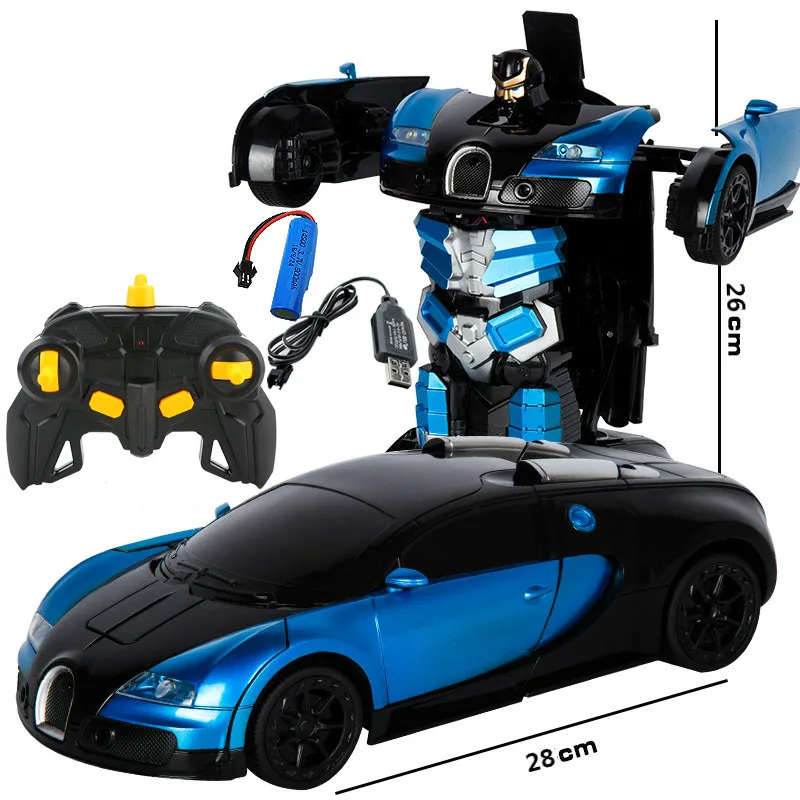 2,4 ГГц Индукционная трансформация, робот-машина, 1:14, деформация, Радиоуправляемый автомобиль, игрушка, светодиодный светильник, Электрический робот, модели, fightint, игрушки, подарки - Цвет: Blue Bugatti