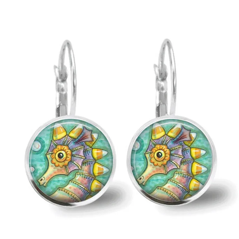 Серьги-капельки Seahorse Серебристые серьги-капельки из стекла в ретро стиле с