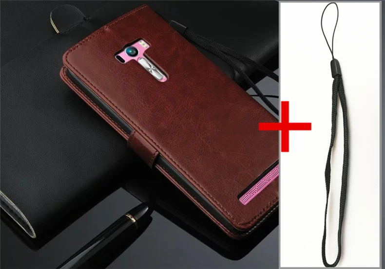 Capa Zenfone Selfie держатель для карт, чехол для ASUS Zenfone Selfie ZD551KL, кожаный чехол для телефона, кошелек, откидная крышка, кобура - Цвет: Brown Lanyard 1