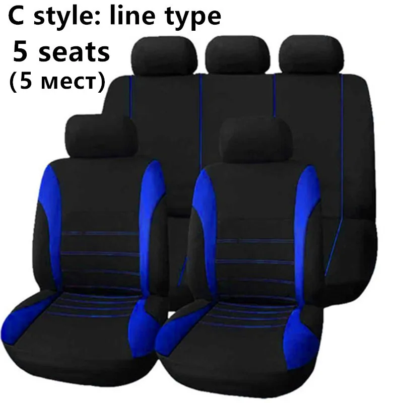 5 seats C Style Универсальные чехлы для сидений автомобилей, тканевые Чехлы для автомобилей, подходят для ford focus 2 peugeot 206 kia rio 3 VAZ 2114 lada - Название цвета: 5 seats C Style