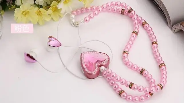 Heart drill Pink Алмазное сердце жемчужное ожерелье Bluetooth гарнитура для Xiaomi huawei iPhone samsung магнитные вкладыши в уши для наушников для девочек подарок для женщин - Цвет: Heart drill Pink